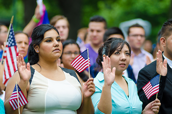 Two women at an immigration rally
