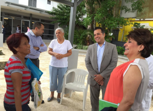 NCLR President and CEO, Janet Murguía, talking with residents of Plaza Gran Victoria in San Juan, PR.
