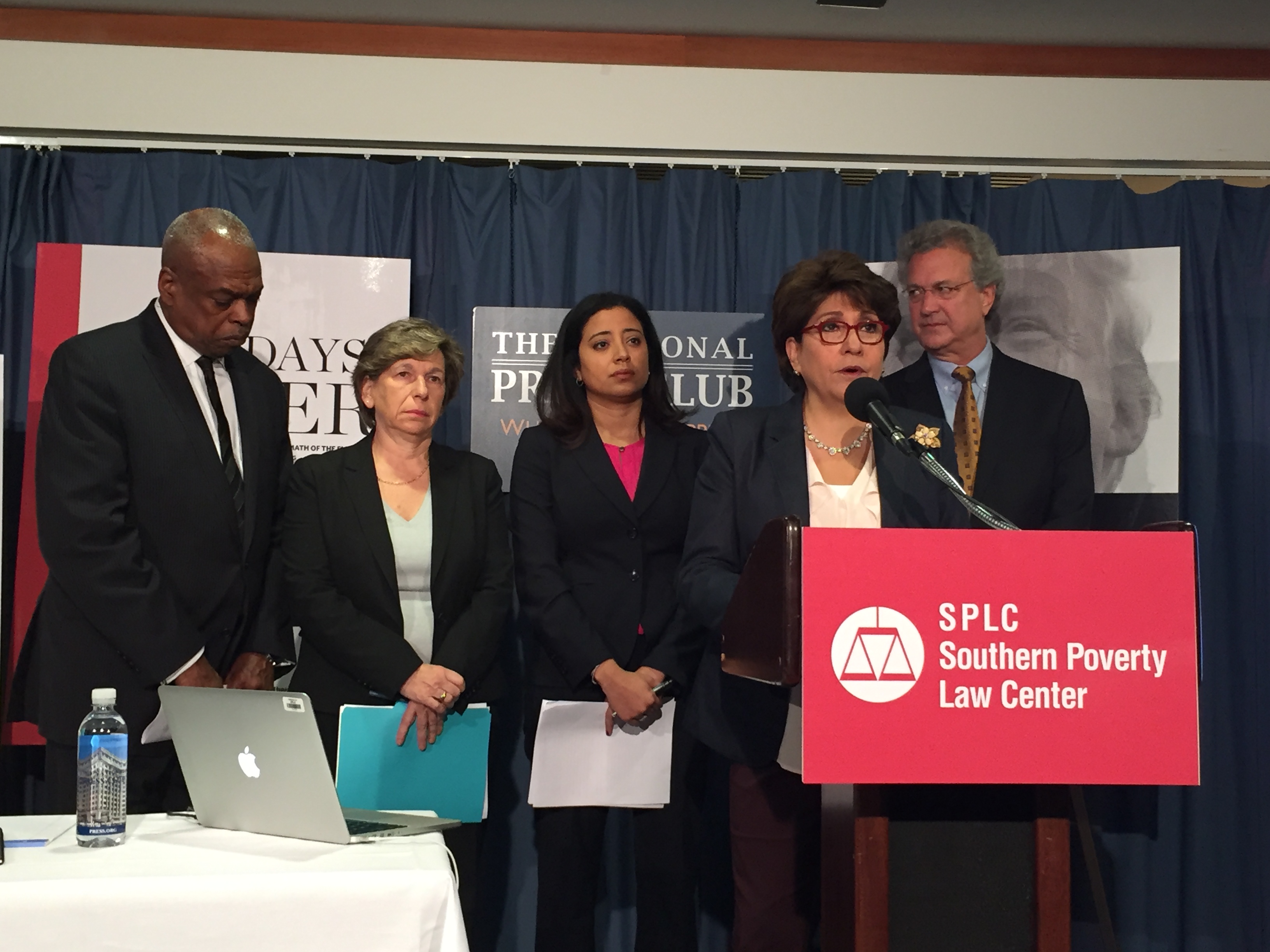 From left: Wade Henderson, The Leadership Conference on Civil and Human Rights; Randi Weingarten, American Federation of Teachers; Brenda Abdelall, Muslim Advocates; Richard Cohen, Southern Poverty Law Center. At podium: Janet Murguía, NCLR.