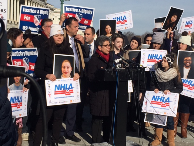 UnidosUS joined DREAmers and advocates on January 19, 2018 for a Capitol Hill press conference condemning lawmakers for blocking a vote on Dream Act legislation. Photo: UnidosUS