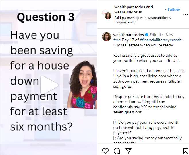 6. Rita Soledad, @wealthparatodos on Instagram, outlines seven crucial questions to consider before embarking on your homebuying journey.