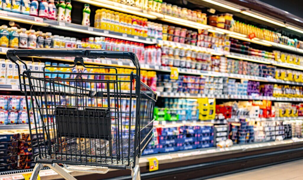 Shopping cart in supermarket